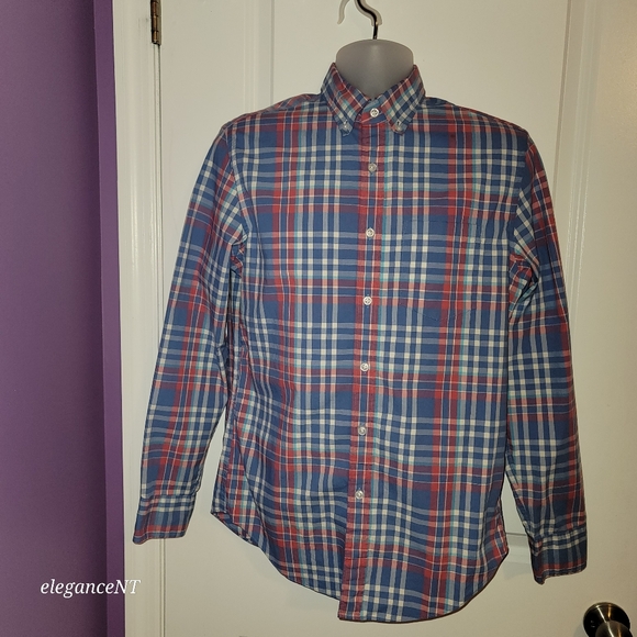 J Crew Men's Pink Blue and White Plaid Classic Flex Washed Shirt Sz: Small - Picture 2 of 9